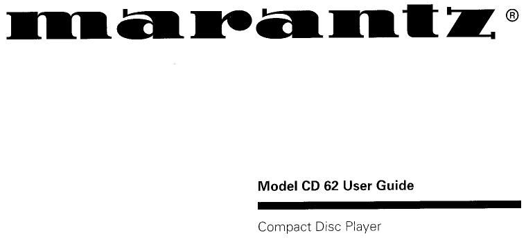 Marantz CD 62 Owners Manual