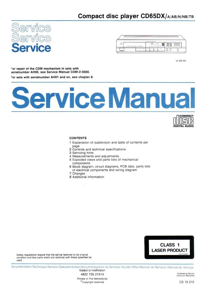 Marantz CD 65 DX Service Manual