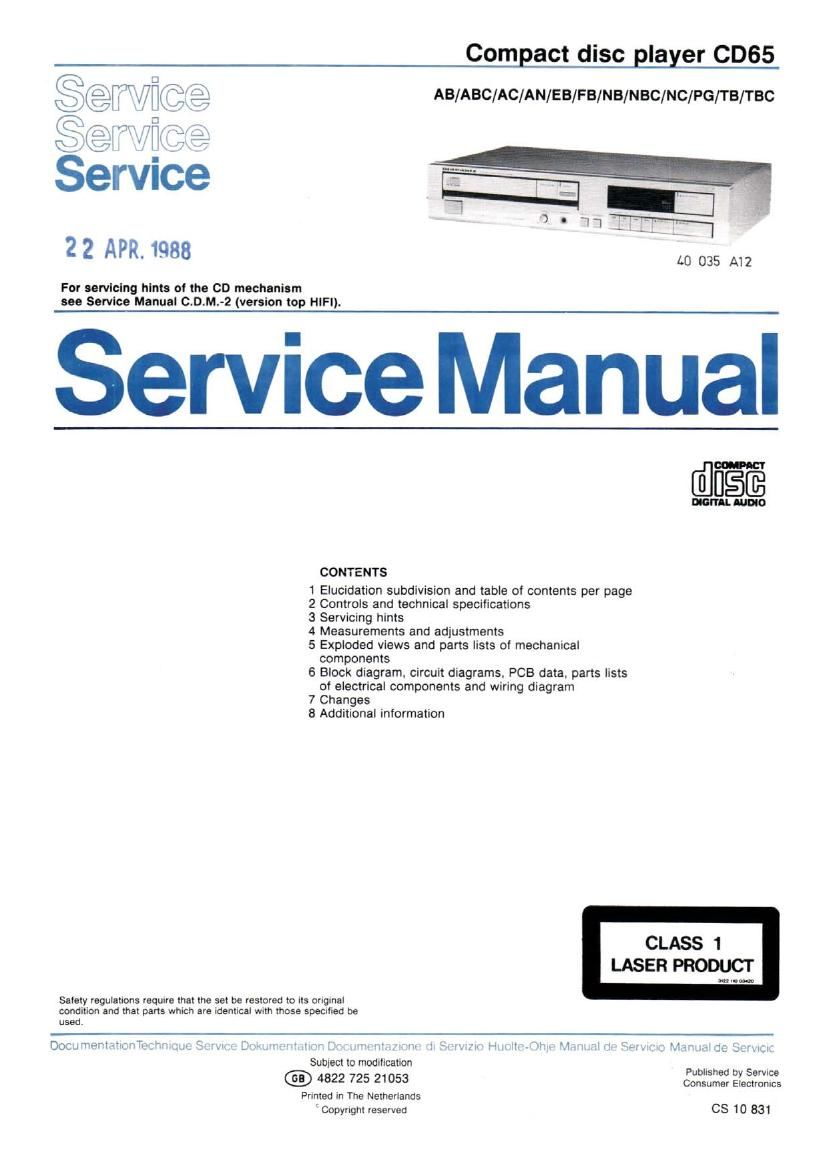 Marantz CD 65 Service Manual