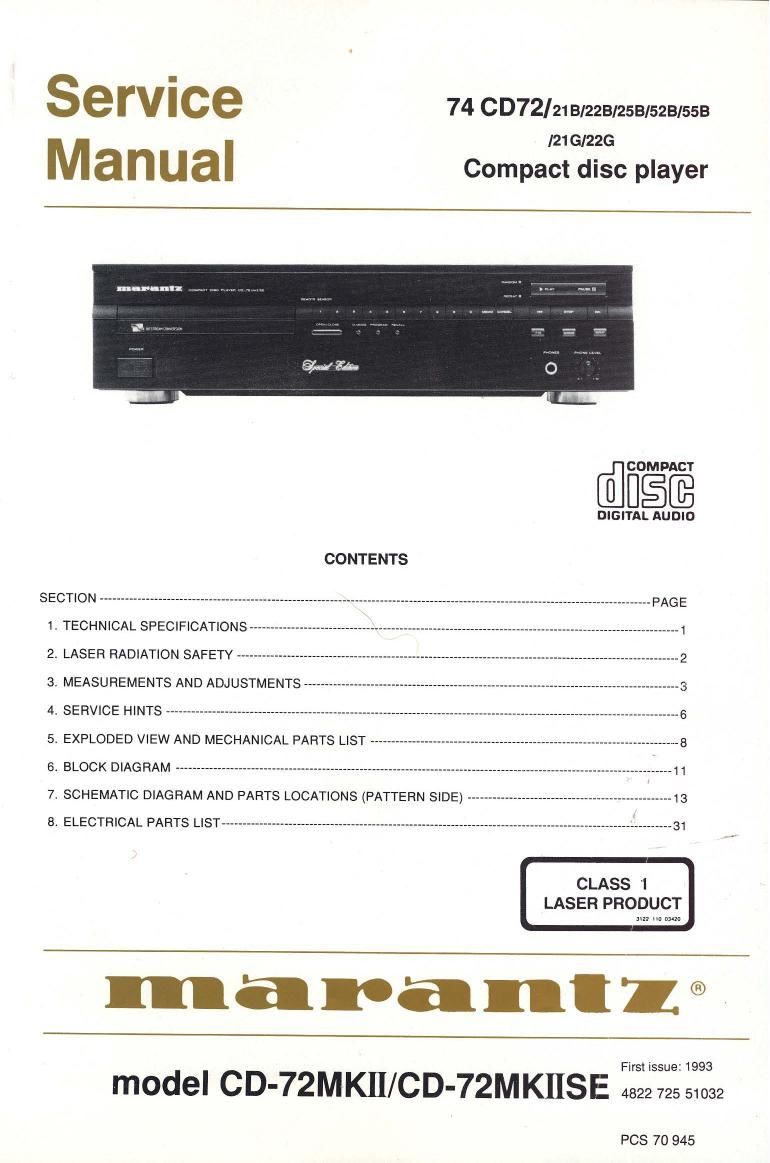 Marantz CD 72 Mk2 Service Manual