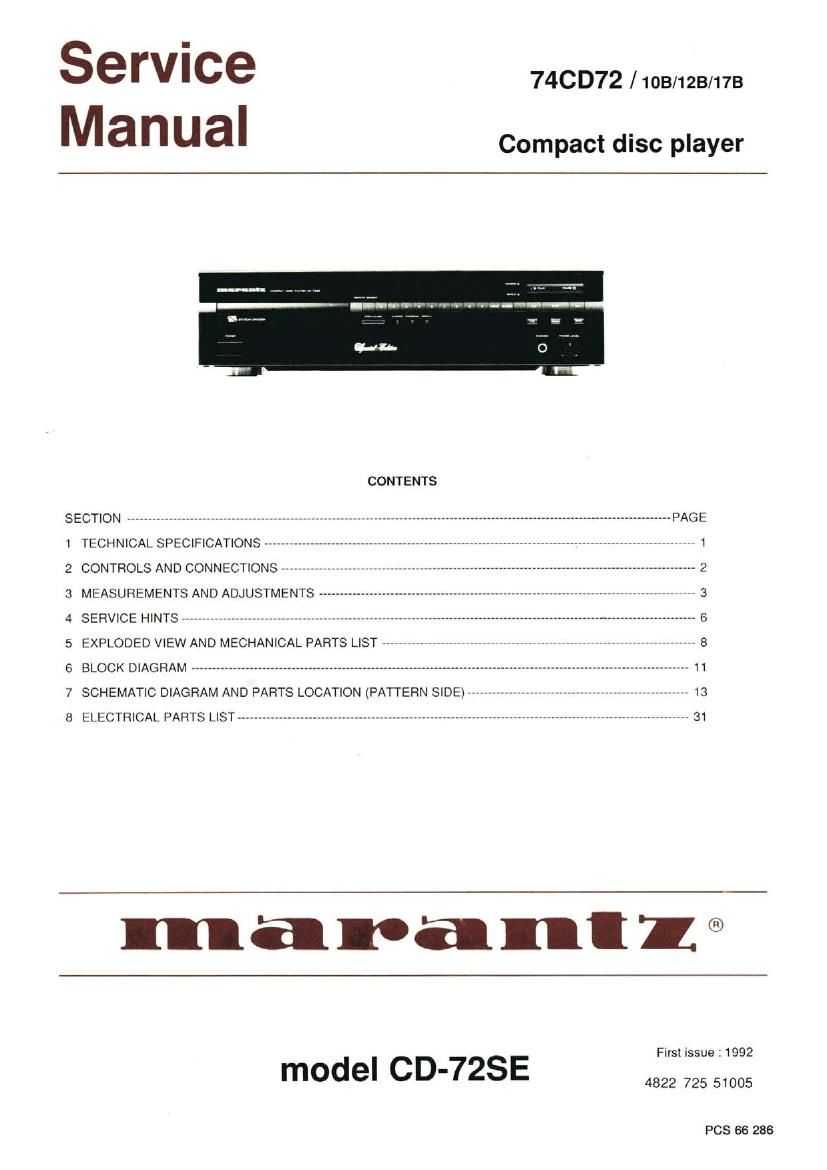 Marantz CD 72 Service Manual