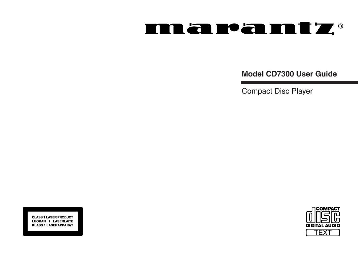 Marantz CD 7300 Owners Manual