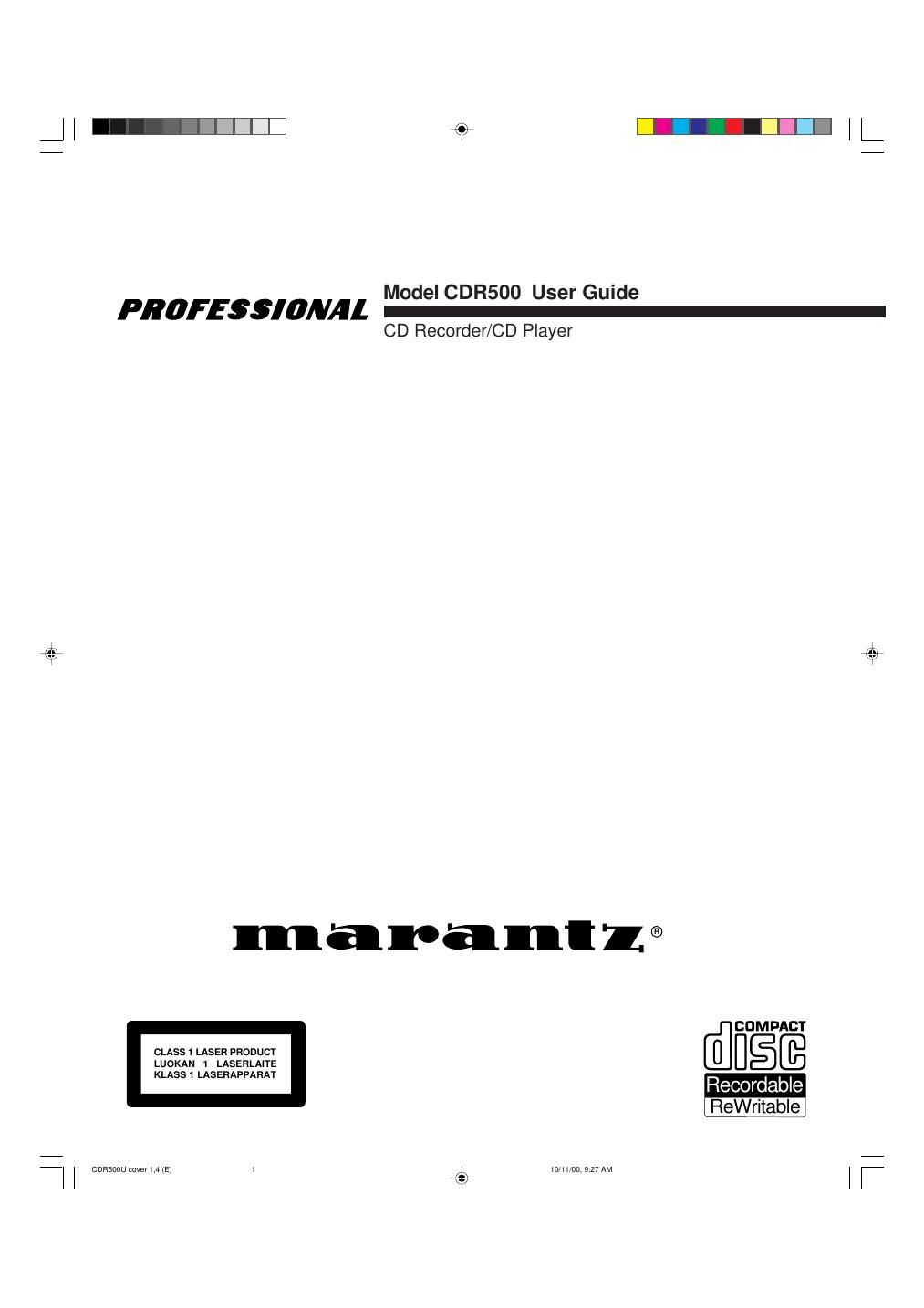 Marantz CDR 500 Owners Manual