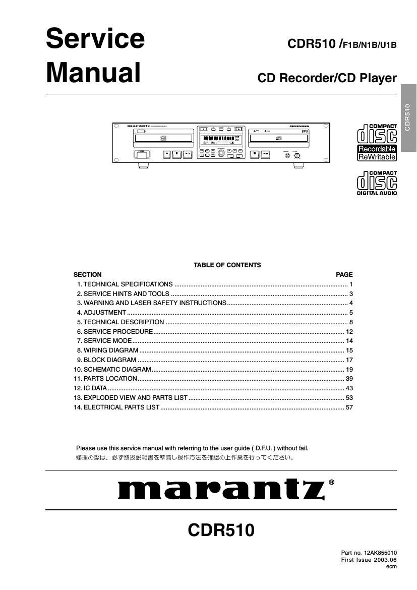Marantz CDR 510 Service Manual