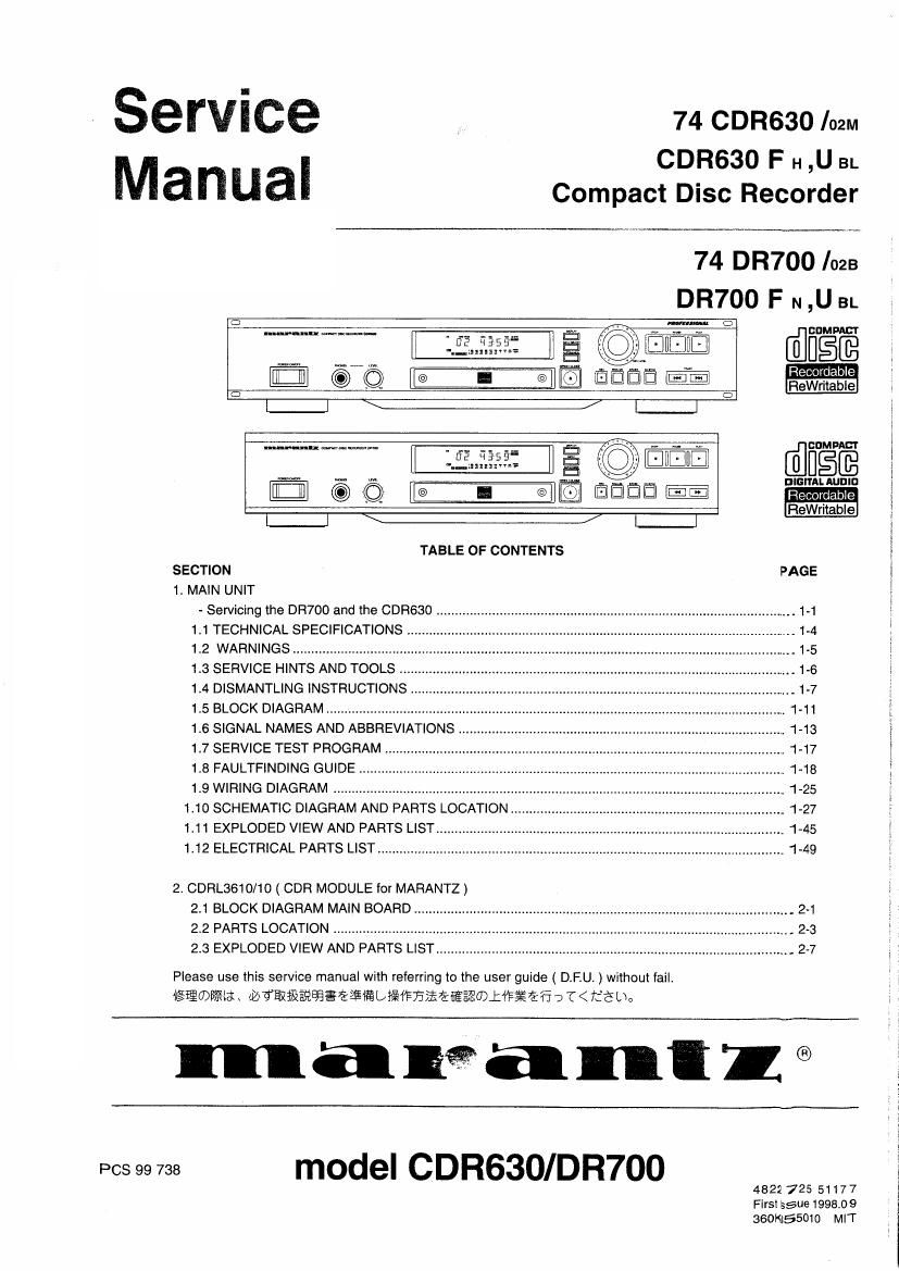 Marantz CDR 630 Service Manual