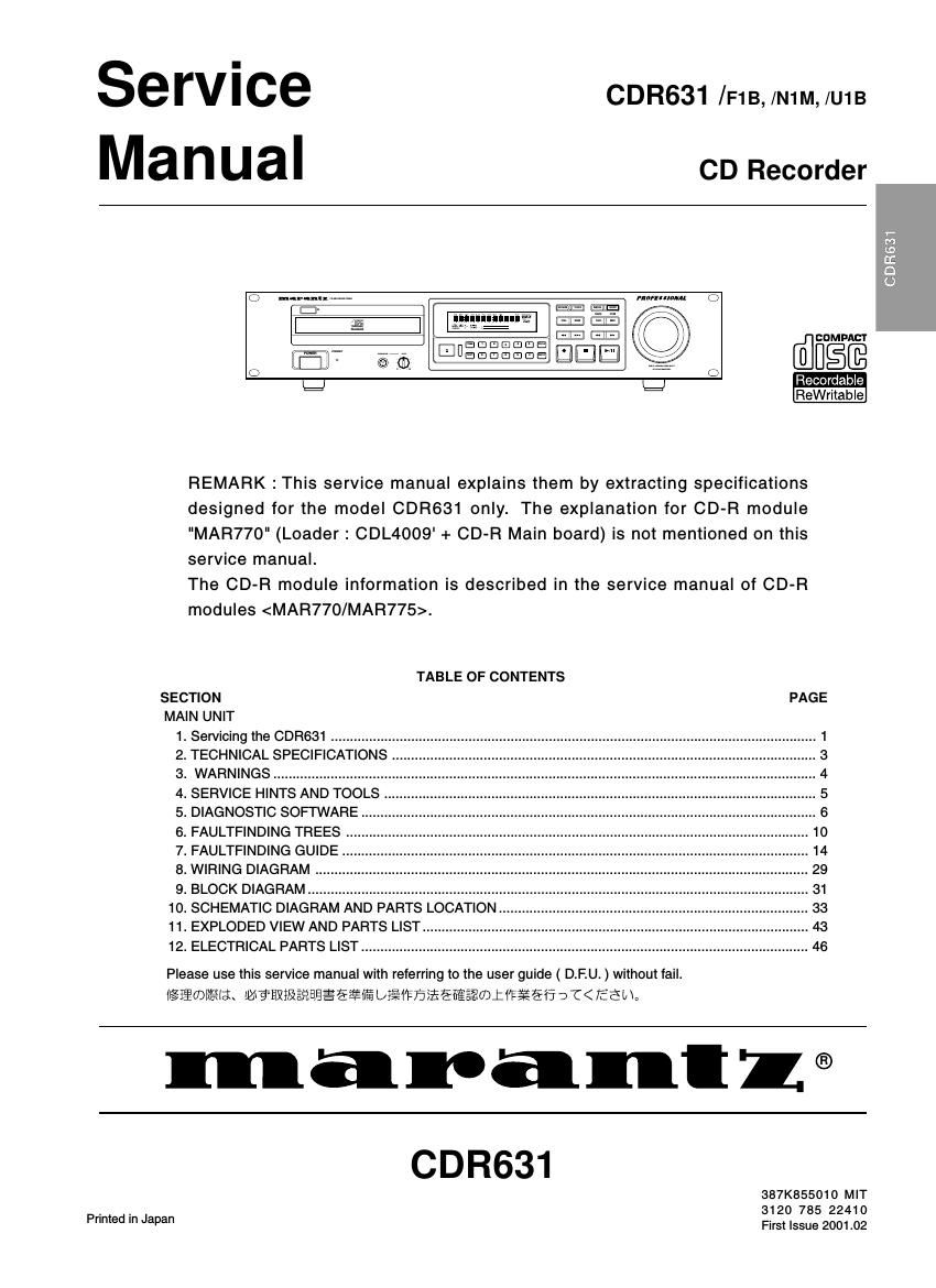 Marantz CDR 631 Service Manual