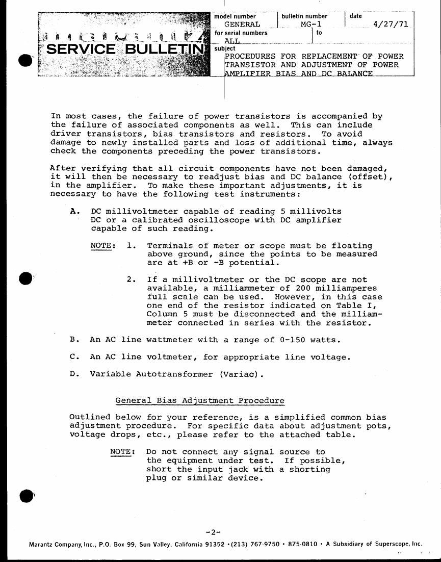 Marantz Service Bulletin