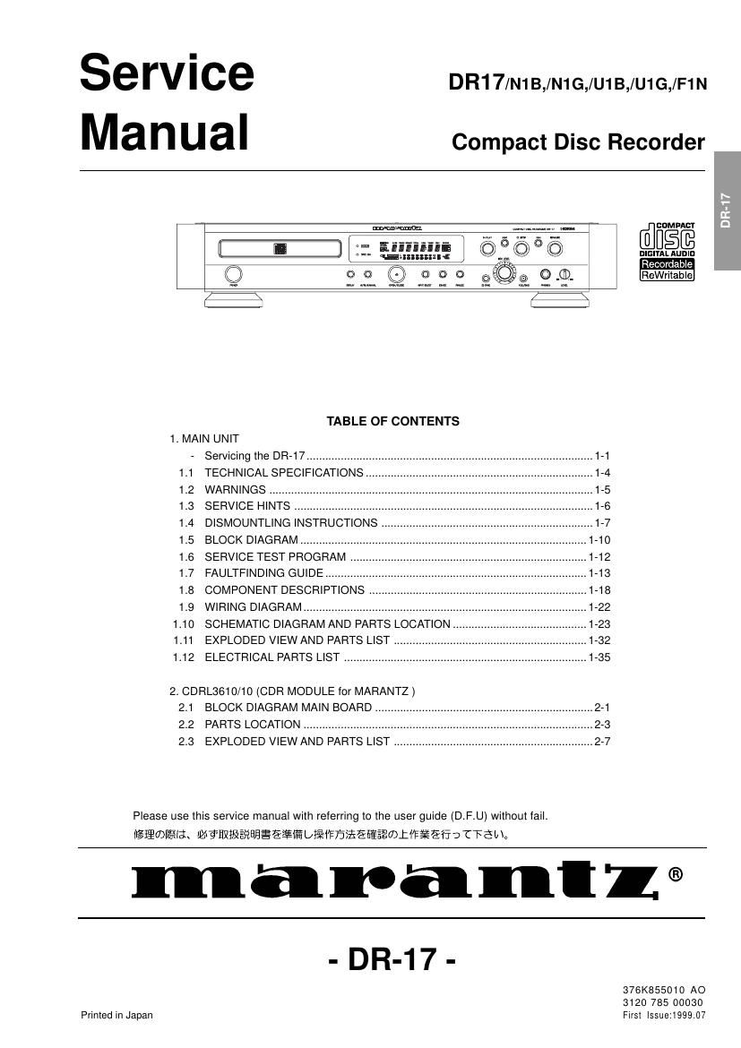 Marantz DR 17 Service Manual