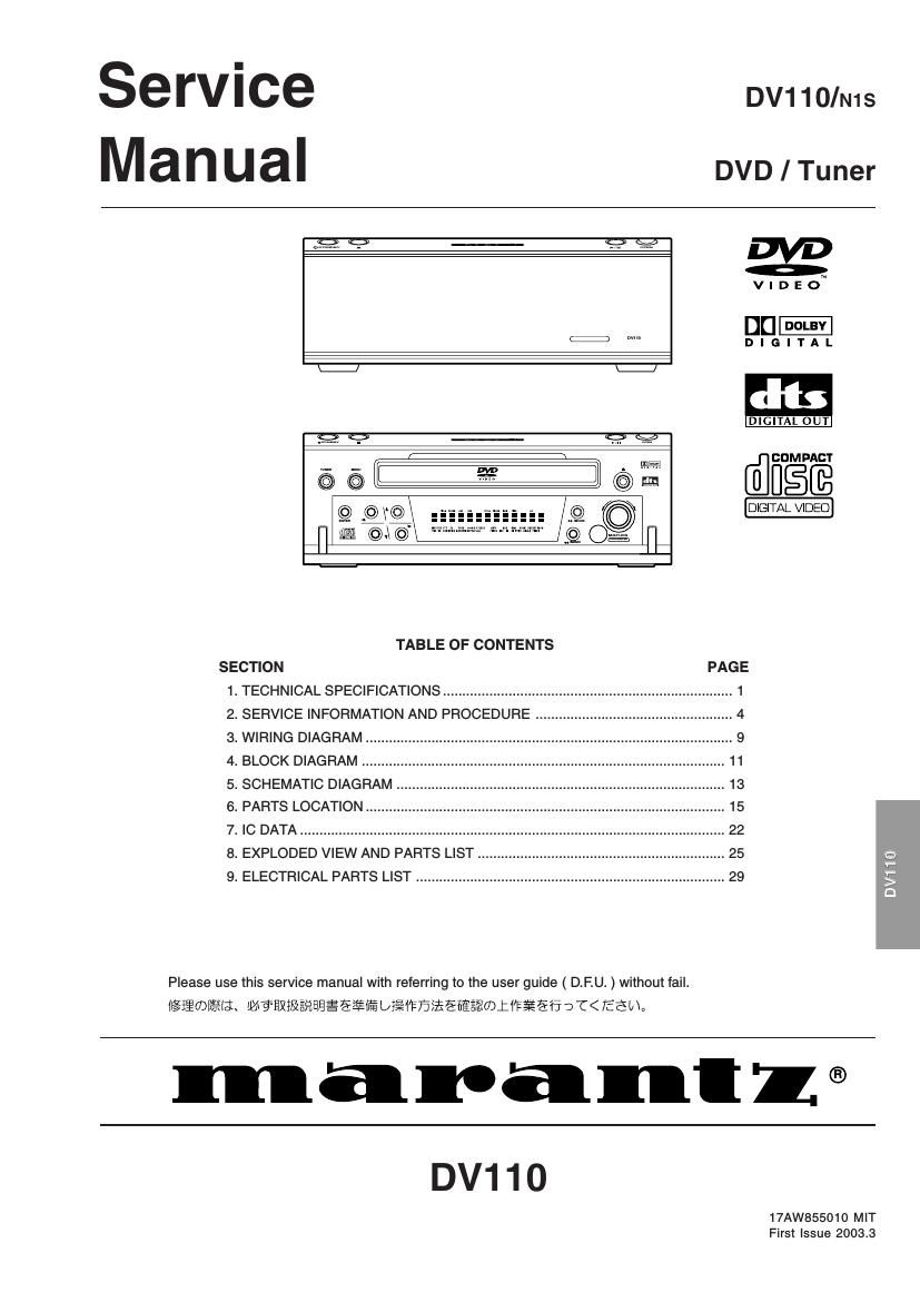 Marantz DV 110 Service Manual