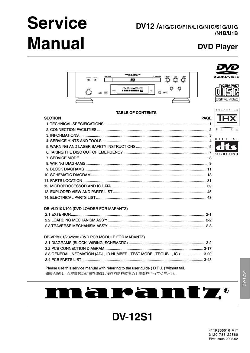 Marantz DV 12 S 1 Service Manual