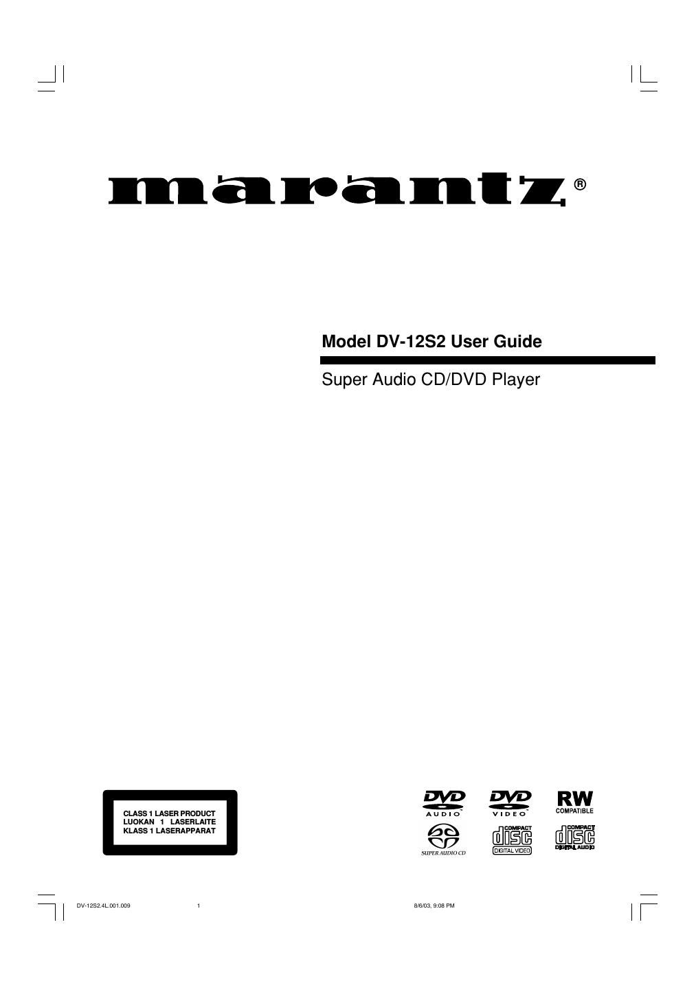 Marantz DV 12 S 2 Owners Manual