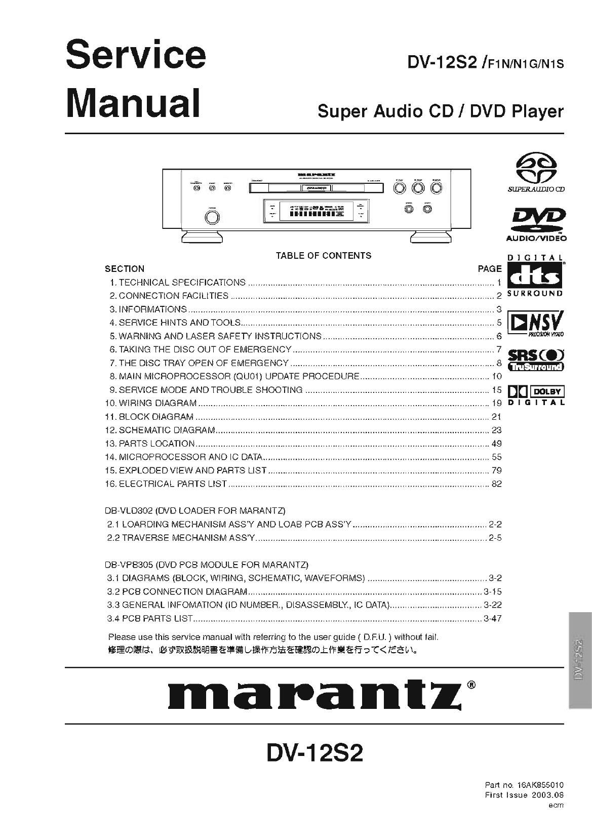 Marantz DV 12 S 2 Service Manual