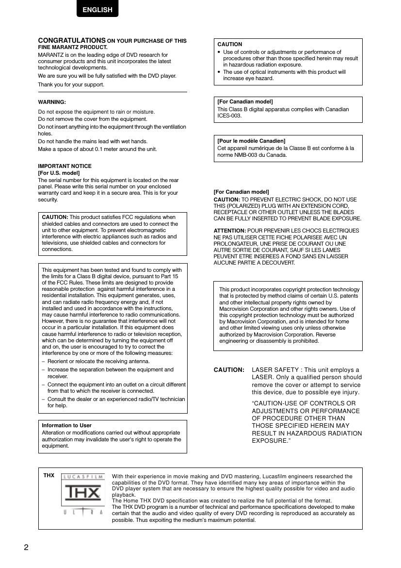 Marantz DV 18 Mk2 Owners Manual