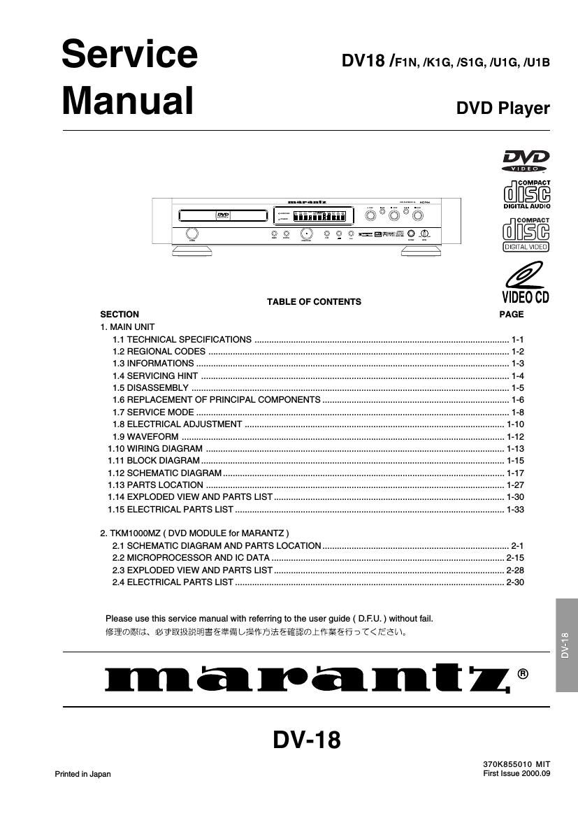 Marantz DV 18 Service Manual