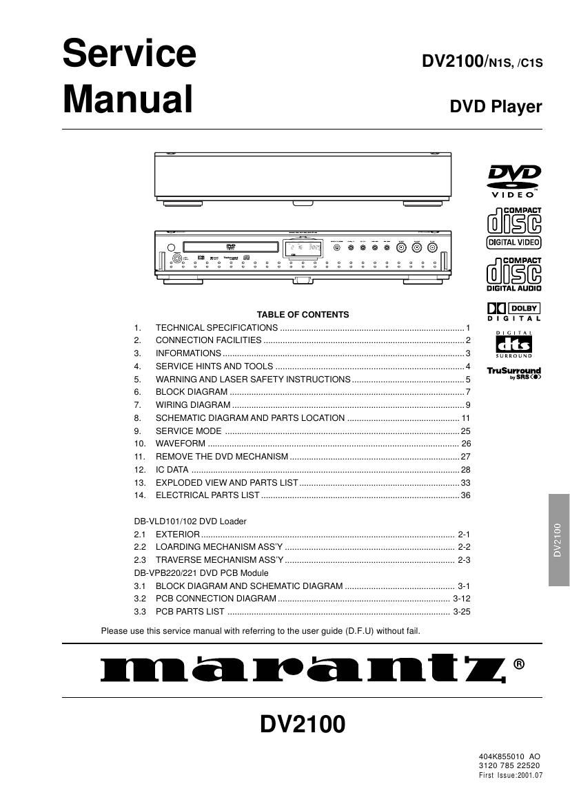 Marantz DV 2100 Service Manual