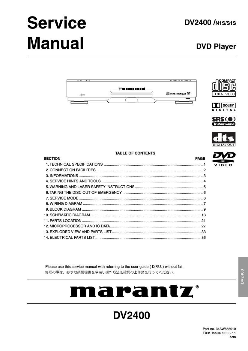 Marantz DV 2400 Service Manual