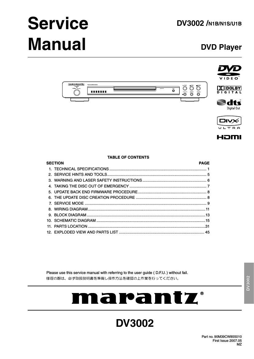 Marantz DV 3002 Service Manual