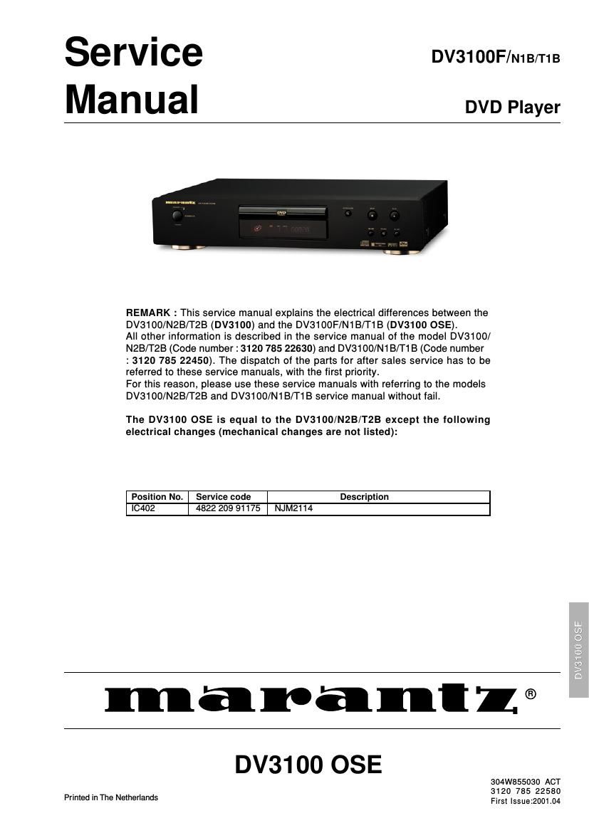 Marantz DV 3100 F Service Manual