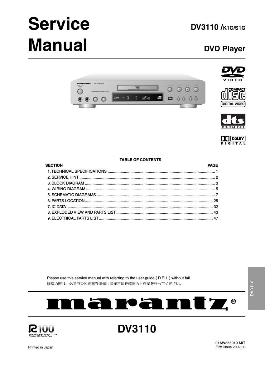 Marantz DV 3110 Service Manual