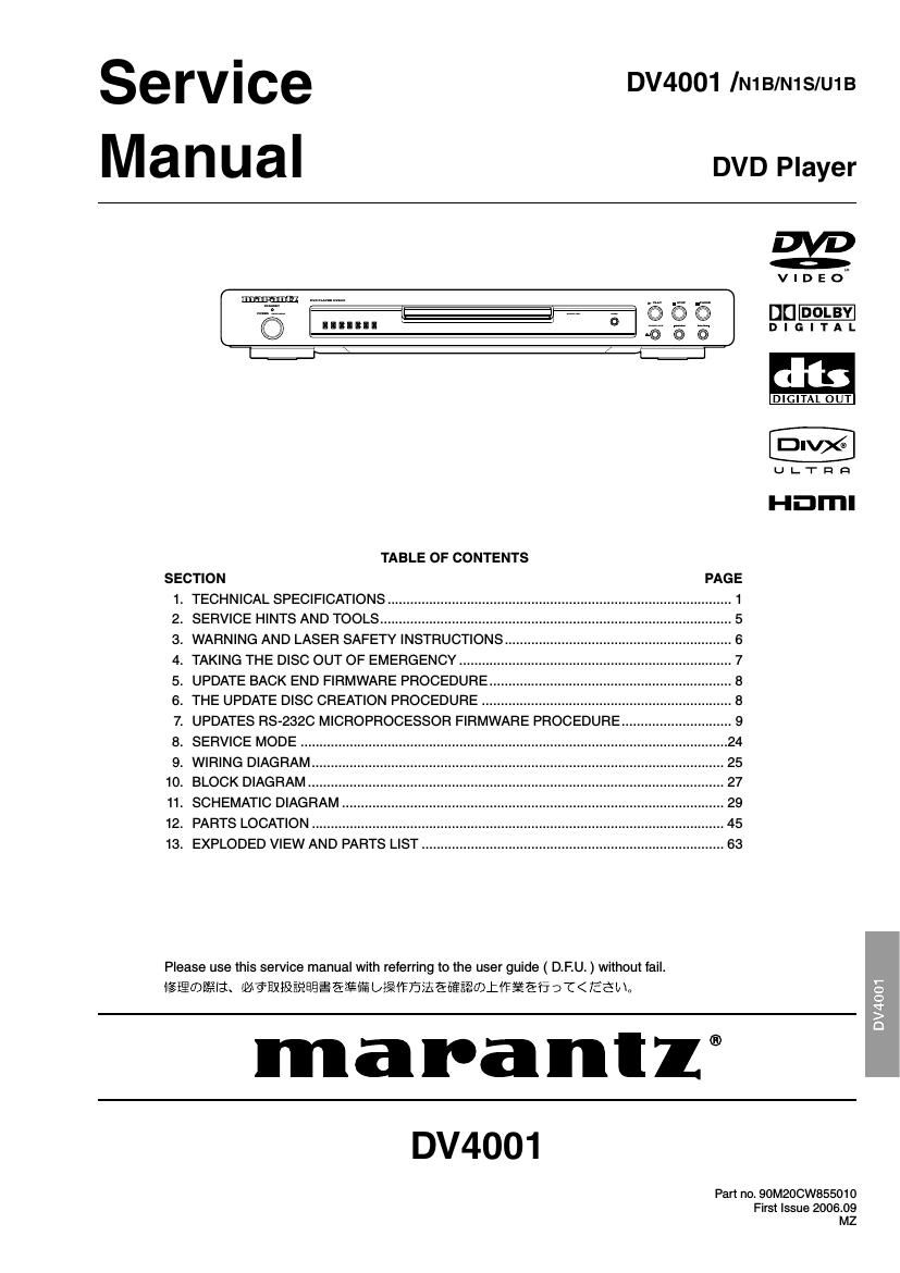 Marantz DV 4001 Service Manual