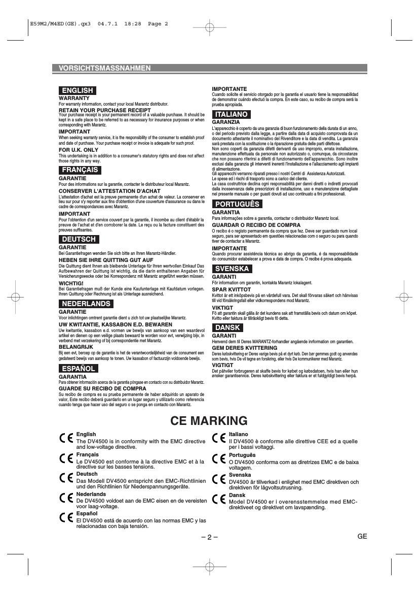 Marantz DV 4500 Owners Manual 2