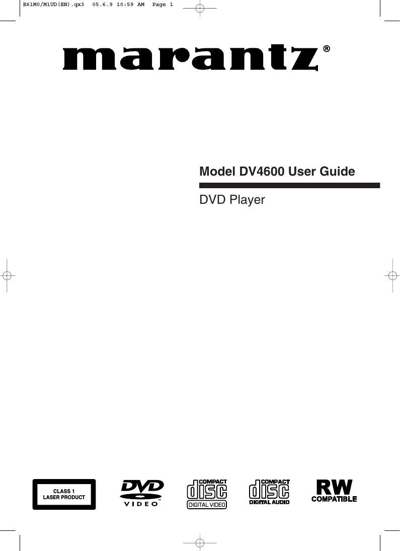 Marantz DV 4600 Owners Manual