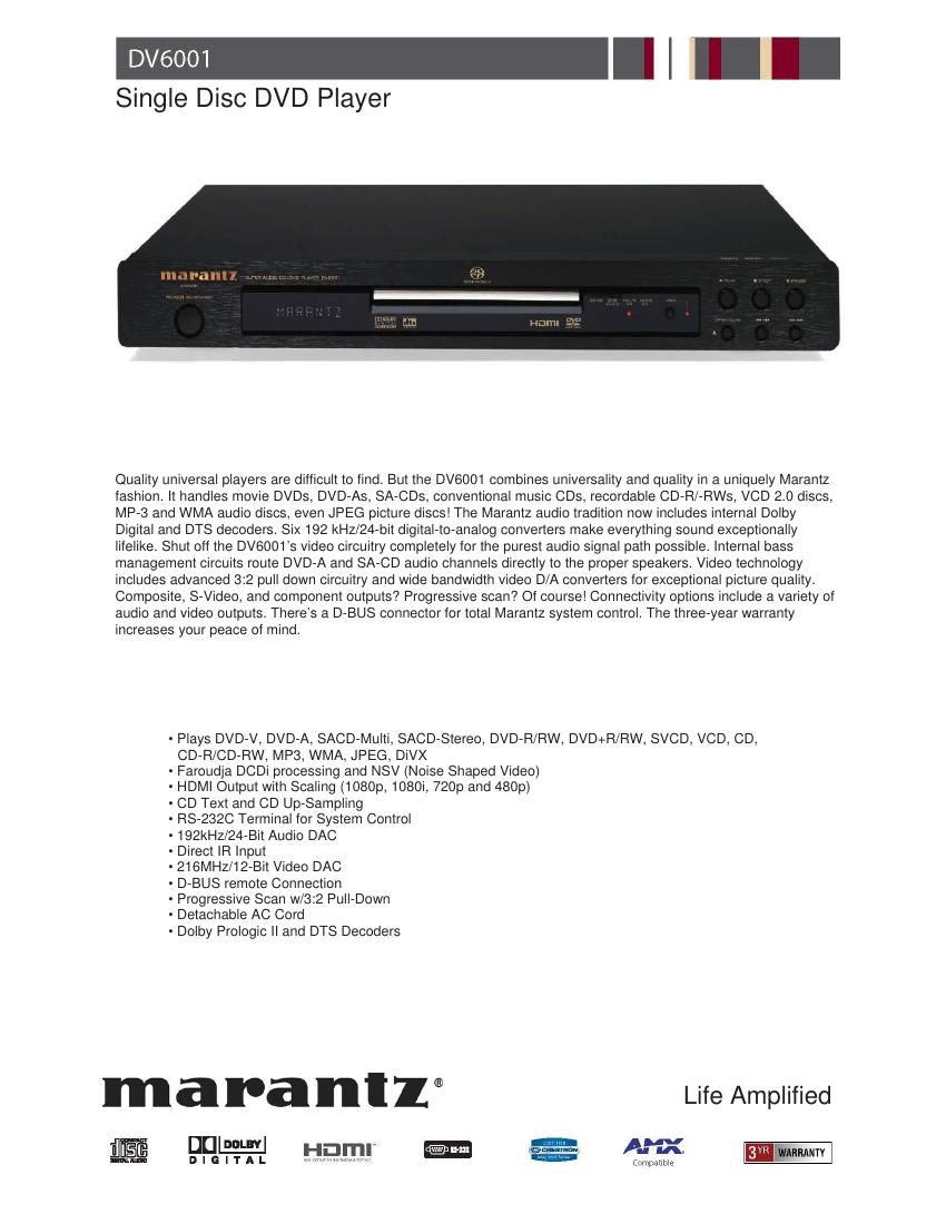 Marantz DV 6001 Brochure