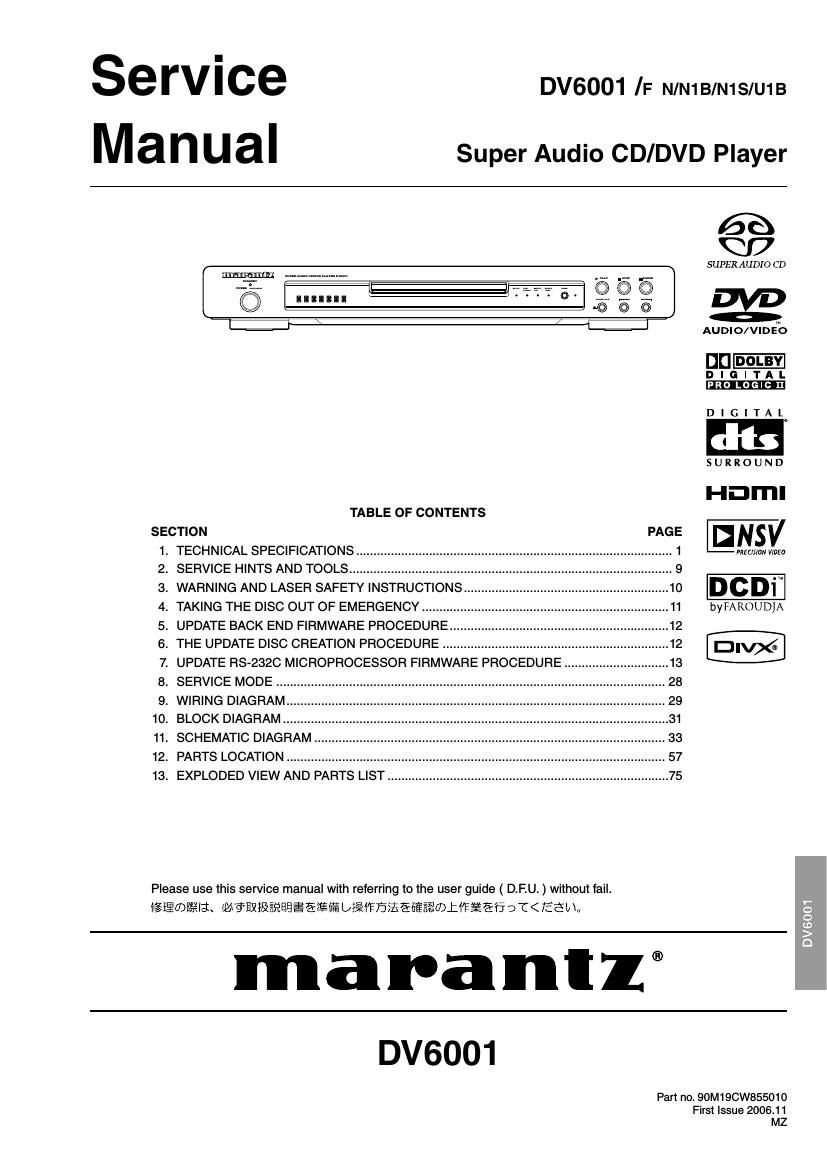 Marantz DV 6001 Service Manual