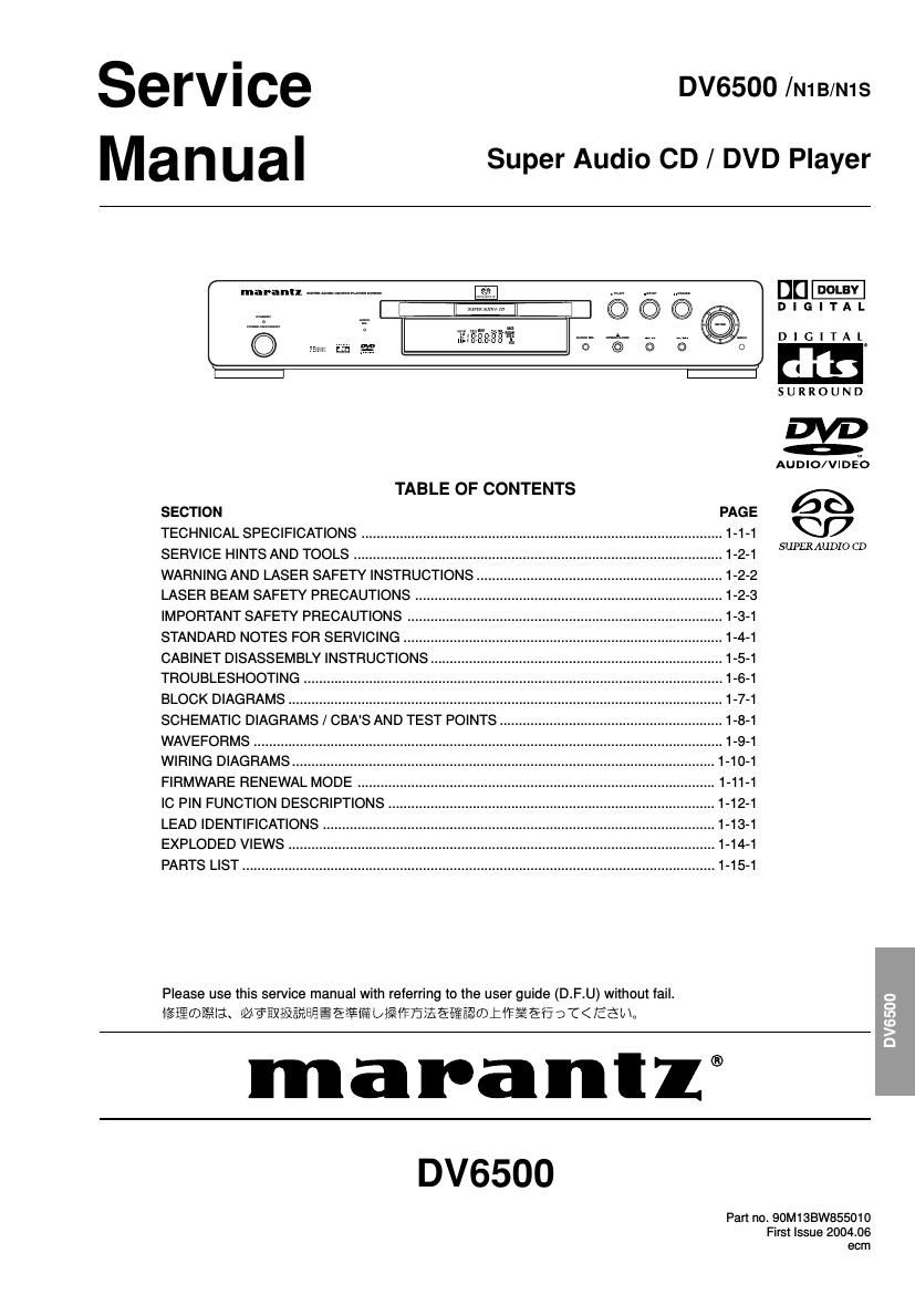 Marantz DV 6500 Service Manual