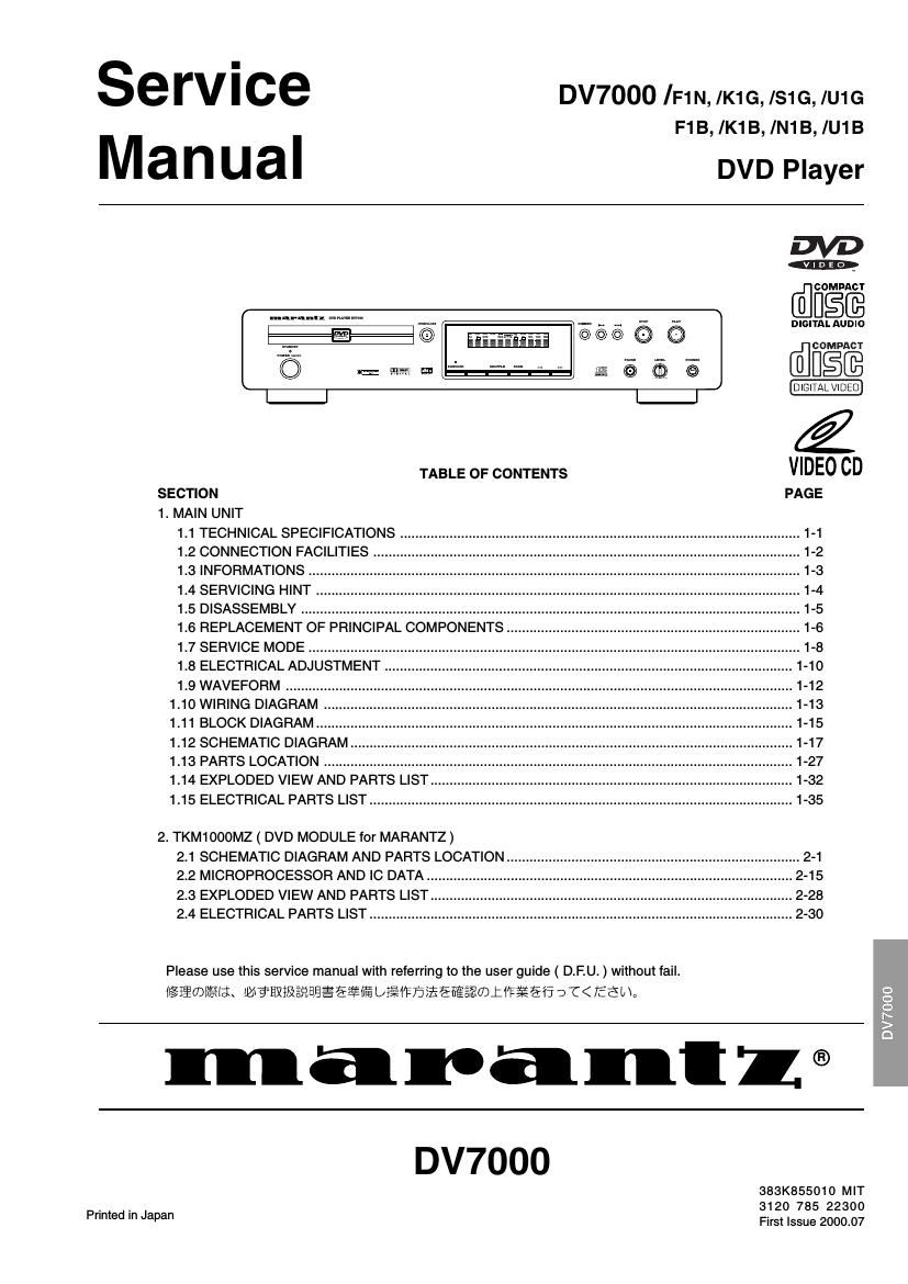 Marantz DV 7000 Service Manual