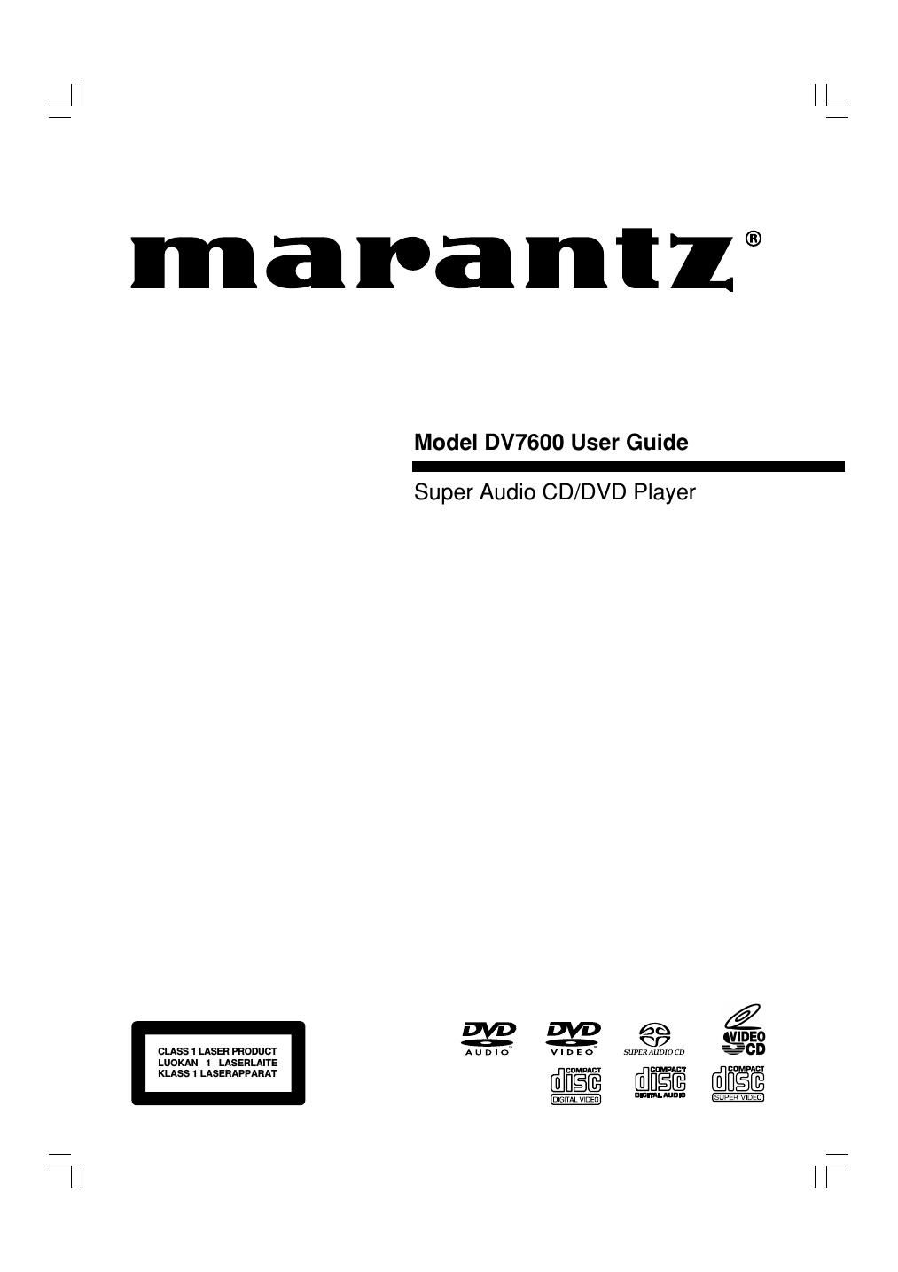 Marantz DV 7600 Owners Manual