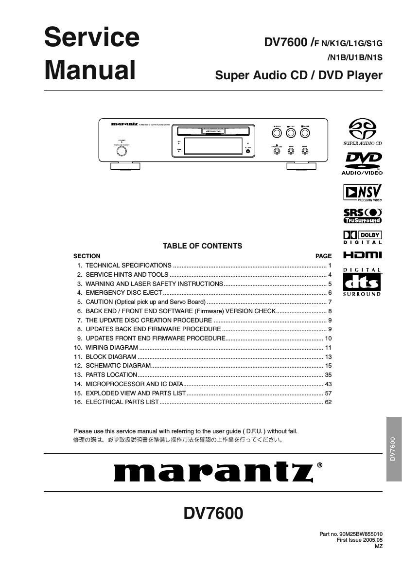 Marantz DV 7600 Service Manual