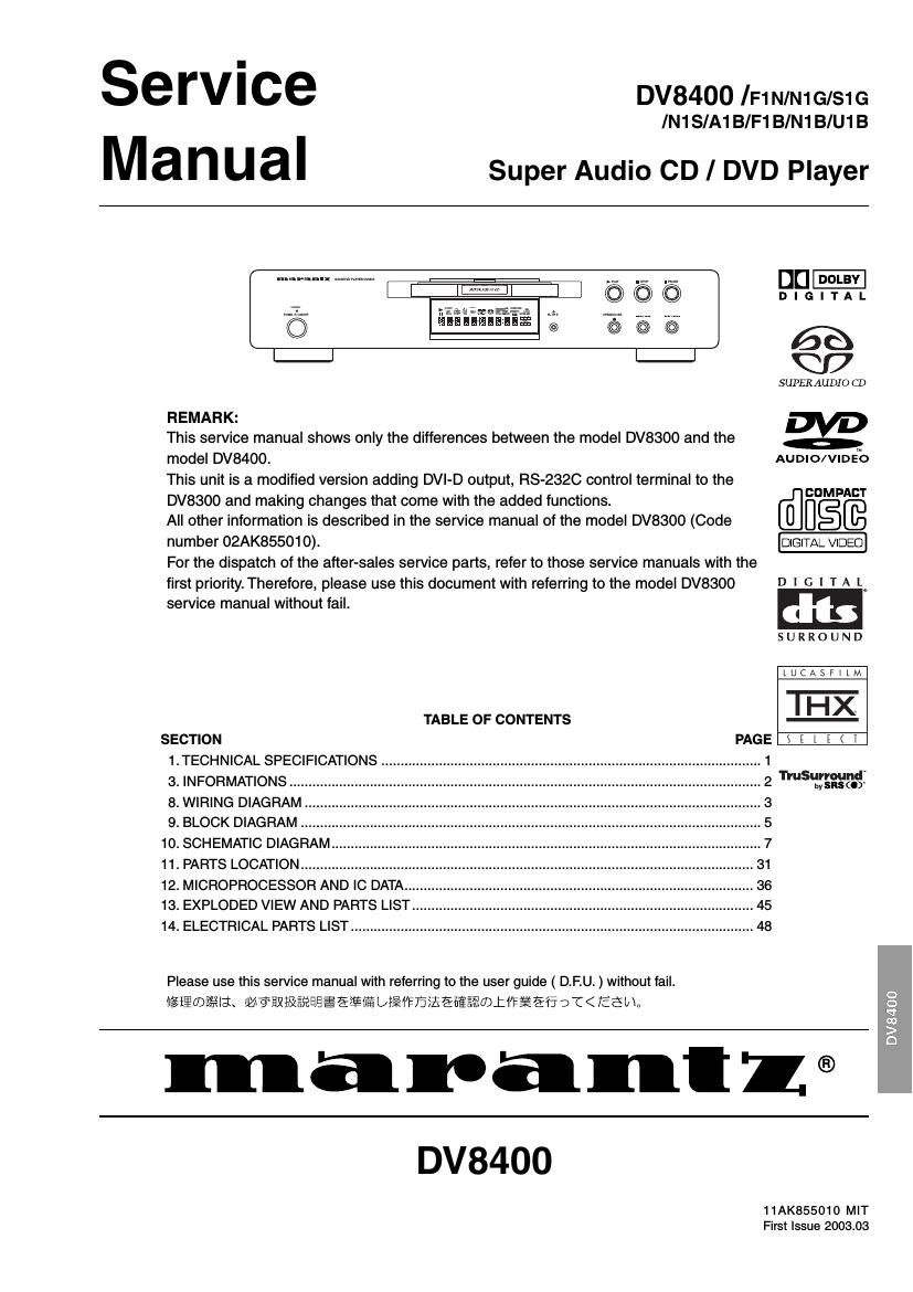 Marantz DV 8400 Service Manual