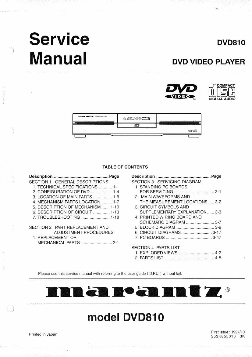 Marantz DVD 810 Service Manual