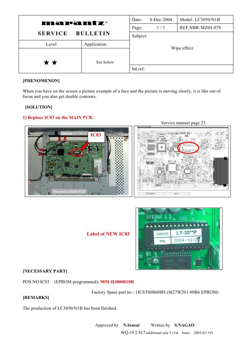 Marantz LC 3050 Service Bulletin