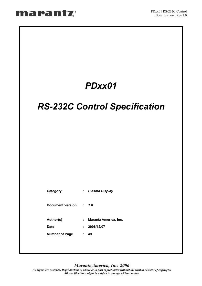 Marantz PDxx01 RS 232C Specification