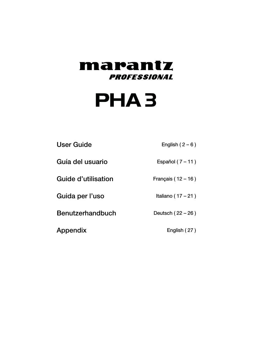 Marantz PHA 3 Owners Manual