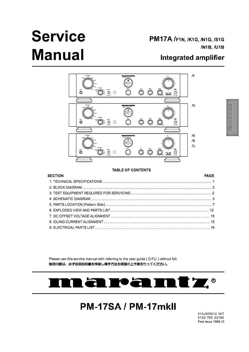 Marantz PM 17 SA Owners Manual