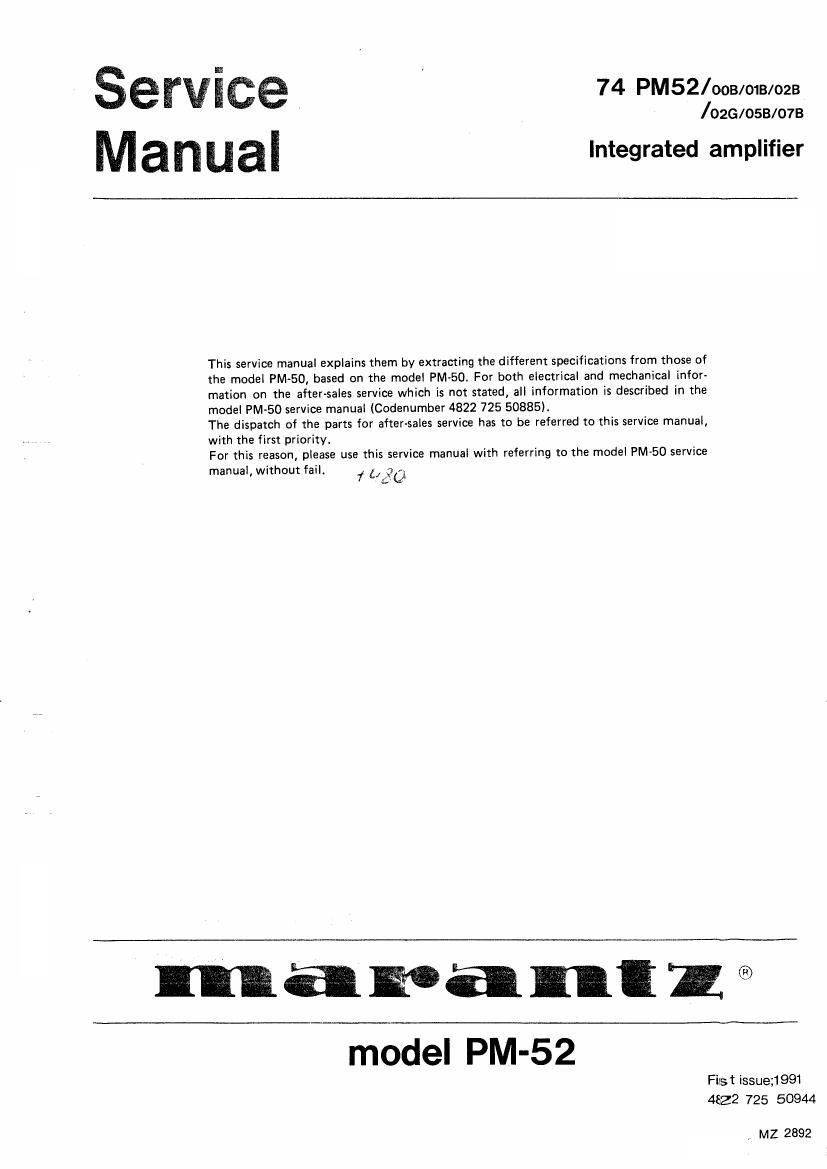 Marantz PM 52 Service Manual