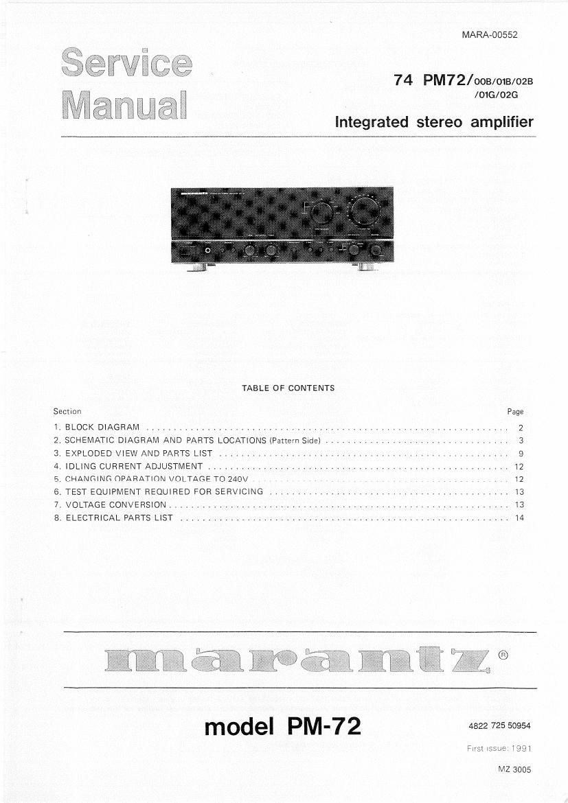 Marantz PM 72 Service Manual