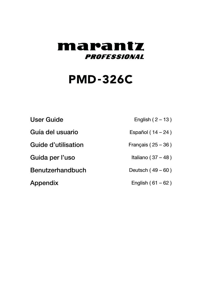 Marantz PMD 326C Owners Manual