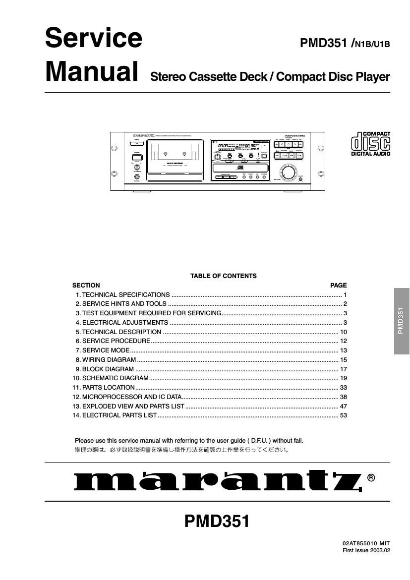 Marantz PMD 351 Service Manual