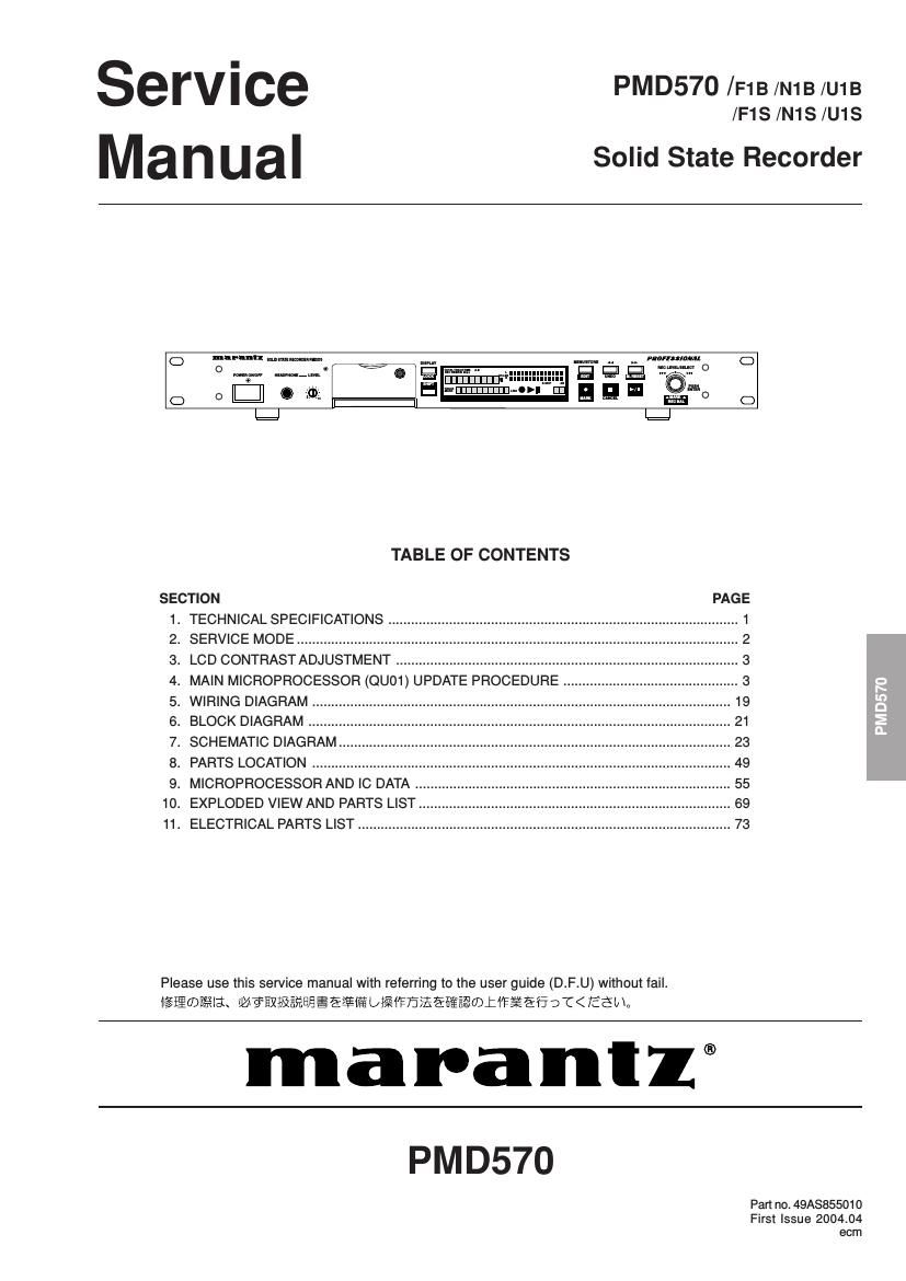 Marantz PMD 570 Service Manual