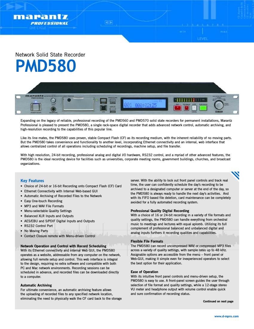 Marantz PMD 580 Brochure