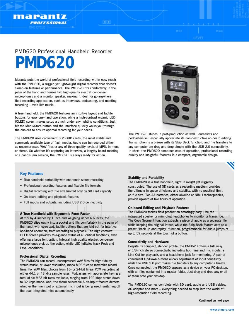 Marantz PMD 620 Brochure