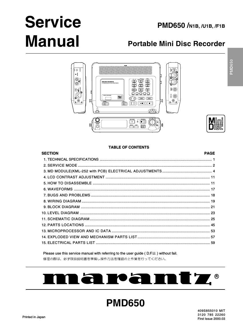 Marantz PMD 650 Service Manual