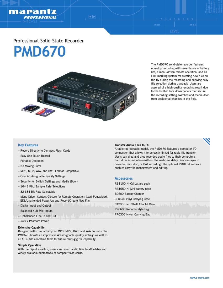 Marantz PMD 670 Brochure