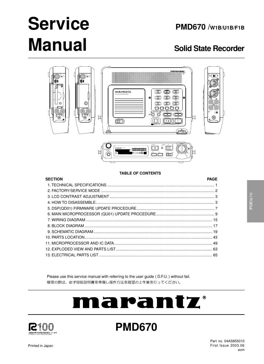 Marantz PMD 670 Service Manual