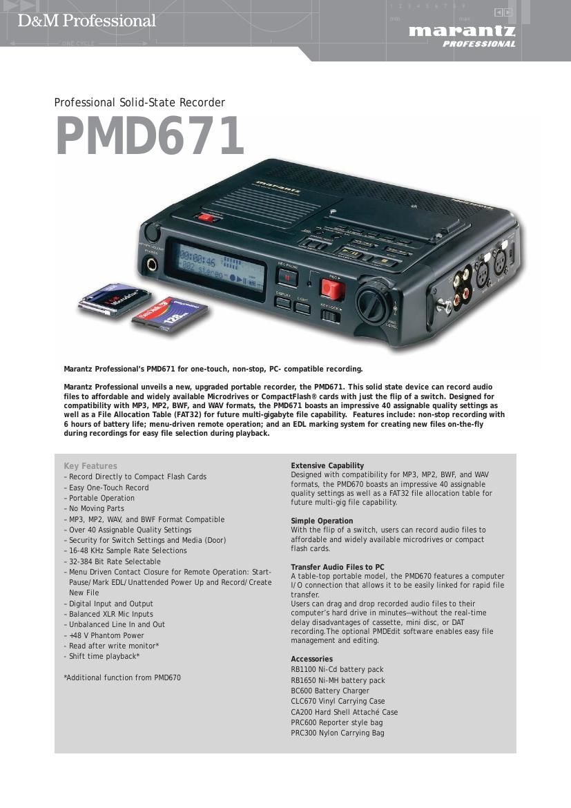 Marantz PMD 671 Brochure