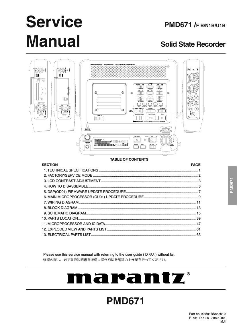 Marantz PMD 671 Service Manual